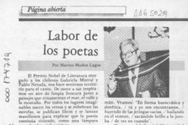 Labor de los poetas  [artículo] Marino Muñoz Lagos.