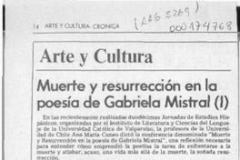 Muerte y resurrección en la poesía de Gabriela Mistral  [artículo] María Eliana Bustamante.