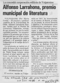 Alfonso Larrahona, premio municipal de literatura  [artículo] Marta Ureta.