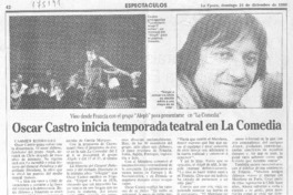 Oscar Castro inicia temporada teatral en La Comedia