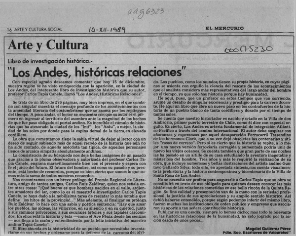 "Los Andes, históricas relaciones"  [artículo] Magdiel Gutiérrez Pérez.