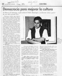 Democracia para mejorar la cultura  [artículo] Samuel Valenzuela Y.