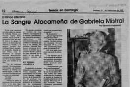 La sangre atacameña de Gabriela Mistral  [artículo] Eduardo Aramburú.