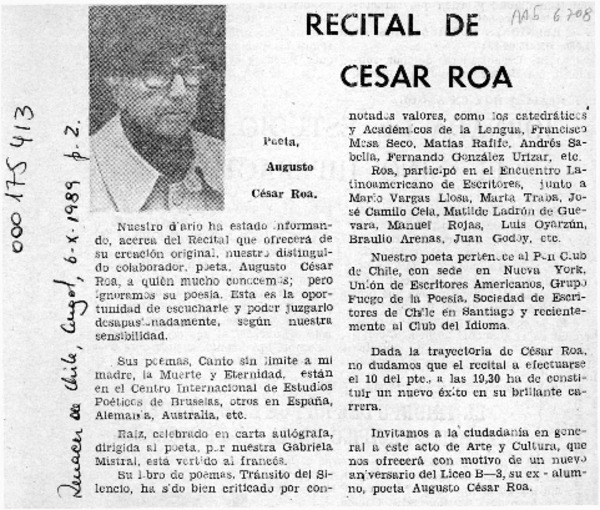 Recital de César Roa  [artículo].