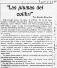 "Las Plumas del colibrí"  [artículo] Ramón Riquelme.