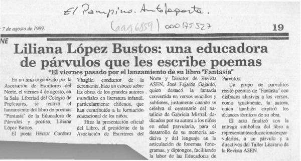Liliana López Bustos, una educadora de párvulos que les escribe poemas  [artículo].