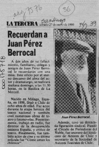 Recuerdan a Juan Pérez Berrocal