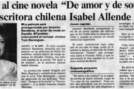 Llevan al cine novela "De amor y de sombra" de la escritora chilena Isabel Allende