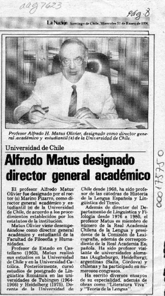 Alfredo Matus designado Director General Académico  [artículo].