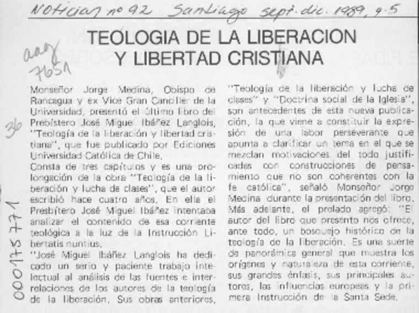 Teología de la liberación y libertad cristiana  [artículo].
