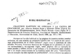 Francisco Martínez de Vergara y la cacica de Chacabuco  [artículo] Isidoro Vázquez de Acuña.