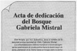 Acta de dedicación del Bosque Gabriela Mistral