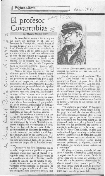 El profesor Covarrubias  [artículo] Marino Muñoz Lagos.