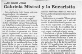 Gabriela Mistral y la Eucaristía  [artículo] Pedro Vega Gutiérrez.