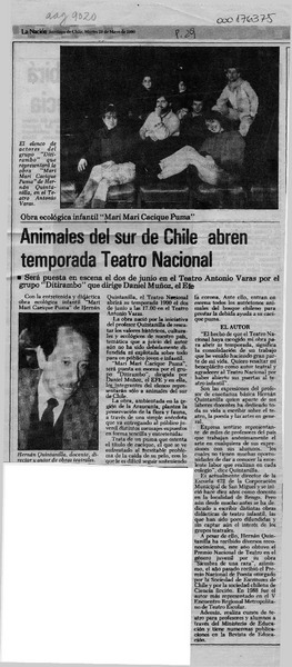 Animales del sur de Chile abren temporada Teatro Nacional  [artículo].