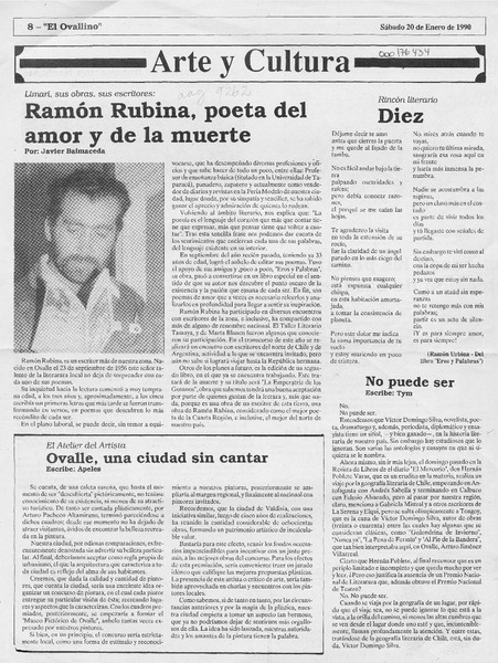Ramón Rubina, poeta del amor y de la muerte  [artículo] Javier Balmaceda.