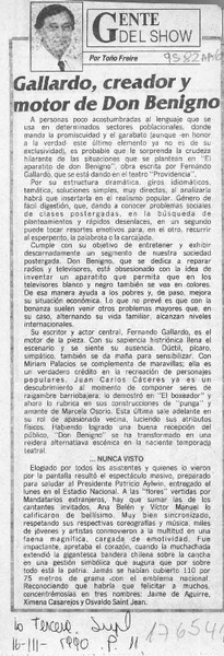 Gallardo, creador y motor de Don Benigno  [artículo] Toño Freire.