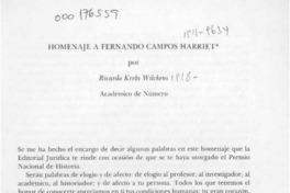 Homenaje a Fernando Campos Harriet  [artículo] Ricardo Krebs Wilckens.