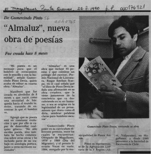 "Almaluz", nueva obra de poesías  [artículo].