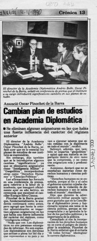 Cambian plan de estudios en Academia Diplomática  [artículo].