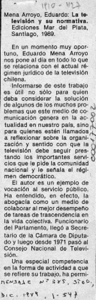 La televisión y su normativa  [artículo] Alejandro Silva Bascuñán.