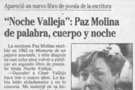 "Noche Valleja", Paz Molina de palabra, cuerpo y noche  [artículo].