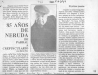 85 Años de Neruda de Parral a Crepusculario  [artículo] Ana María Díaz.