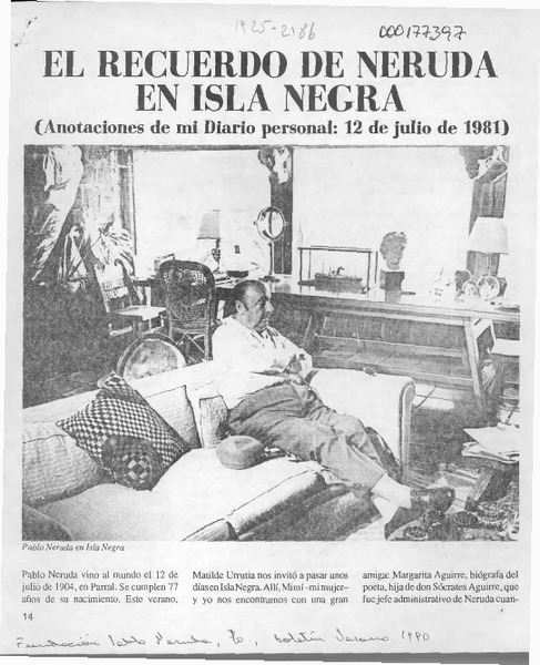 El recuerdo de Neruda en Isla Negra  [artículo] Luis Sánchez Latorre.