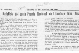 Natalicio del poeta Premio Nacional de Literatura Max Jara  [artículo].