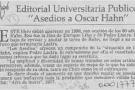 Editorial Universitaria publicó "Asedios a Oscar Hahn"