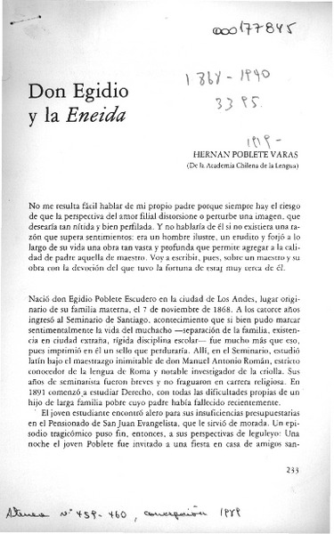 Don Egidio y la Eneida  [artículo] Hernán Poblete Varas.