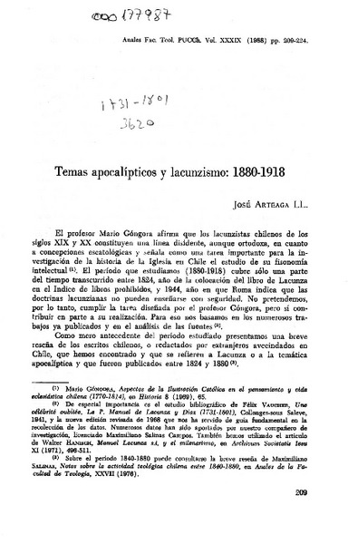 Temas apocalípticos y lacunzismo, 1880-1918  [artículo] José Arteaga Ll.