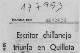 Escritor chillanejo triunfa en Quillota  [artículo].