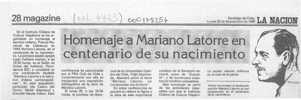 Homenaje a Mariano Latorre en centenario de su nacimiento  [artículo].