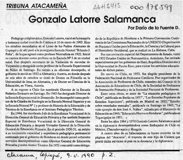 Gonzalo Latorre Salamanca  [artículo] Darío de la Fuente D.