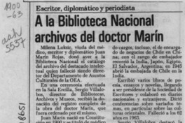 A la Biblioteca Nacional archivos del doctor Marín  [artículo].