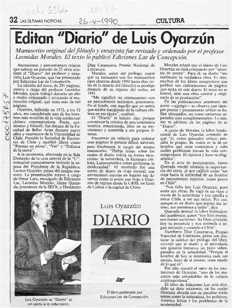 Editan "Diario" de Luis Oyarzún  [artículo].
