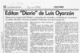 Editan "Diario" de Luis Oyarzún  [artículo].