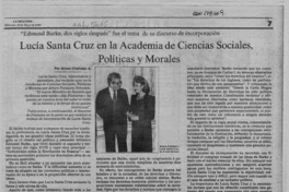Lucía Santa Cruz en la Academia de Ciencias Sociales, Políticas y Morales  [artículo] Arturo Fontaine A.