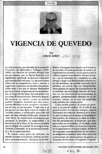 Vigencia de Quevedo  [artículo] Jorge Jobet.