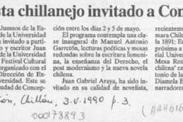 Novelista chillanejo invitado a Concepción  [artículo].