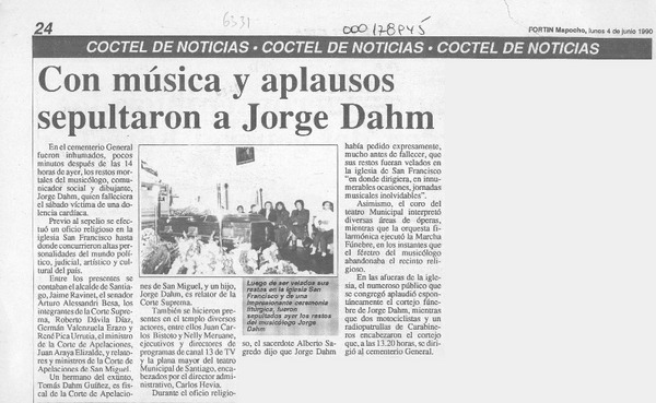 Con música y aplausos sepultaron a Jorge Dahm  [artículo].