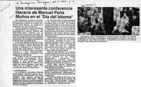 Una Interesante conferencia literaria de Manuel Peña Muñoz en el "Día del Idioma"  [artículo].