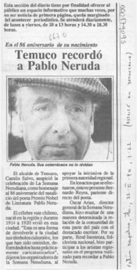 Temuco recordó a Pablo Neruda  [artículo].