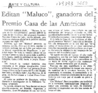 Editan "Maluco", ganadora del Premio Casa de las Américas  [artículo].