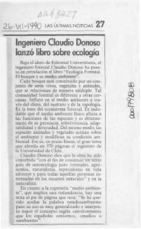Ingeniero Claudio Donoso lanzó libro sobre ecología  [artículo].