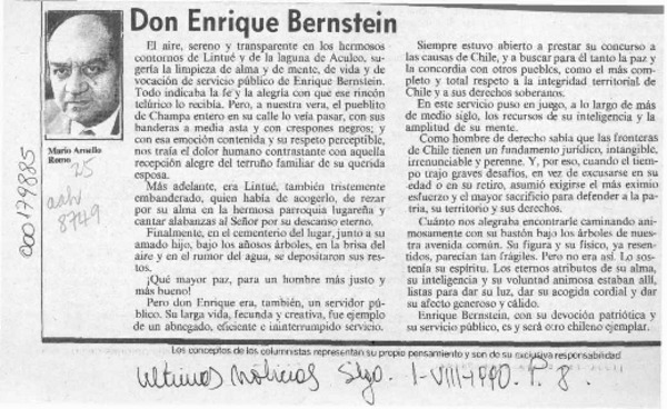 Don Enrique Bernstein  [artículo] Mario Arnello Romo.