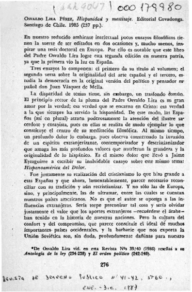 Hispanidad y mestizaje  [artículo] Juan Carlos Ossandón.