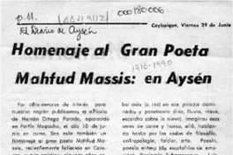Homenaje al gran poeta Mahfud Massis, en Aysén  [artículo].