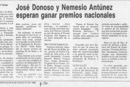 José Donoso y Nemesio Antúnez esperan ganar premios nacionales  [artículo] Nury Constenla.